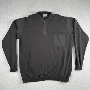 Vintage Piccadilly Mens 3XL Tall Black Long Sleeve Polo Shirt 1/4 Button